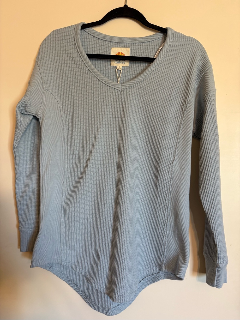 C&C California Light Blue Waffle Knit V-Neck Sweater